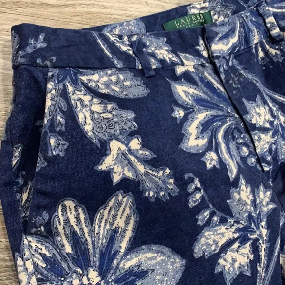 LAUREN RALPH LAUREN Floral Capris dark blue Cotton/Spandex size 6P - Picture 6 of 7